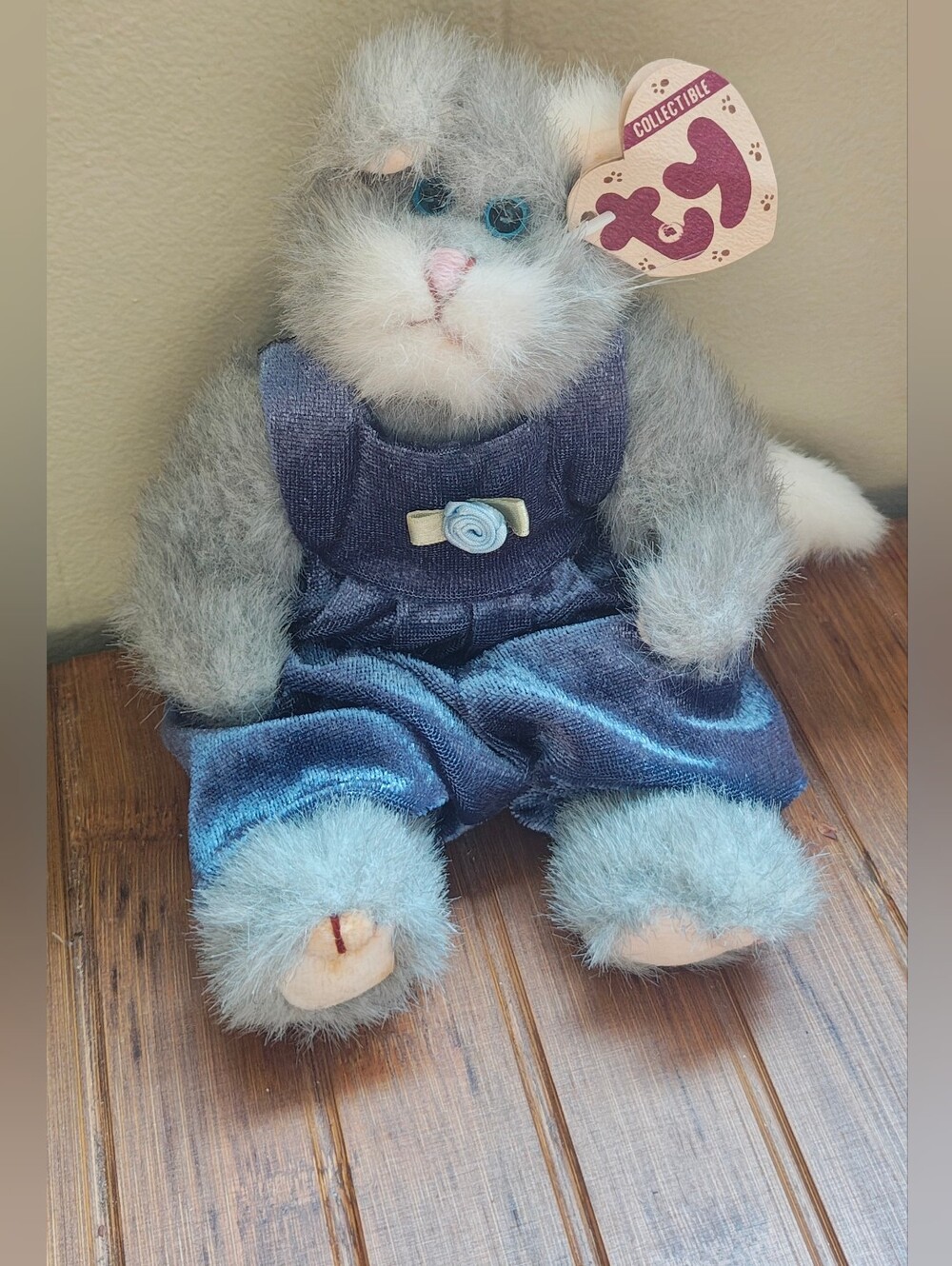 1993 TY Attic Treasure Whiskers Gray Cat Jointed Stuffed Plush Toy